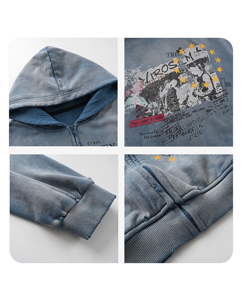 mushwear(マッシュウェア)の「ヴィンテージウォッシュ グラフィックパーカー(パーカー・メンズ・ブルー・LARGE/MEDIUM)」の2枚目の写真