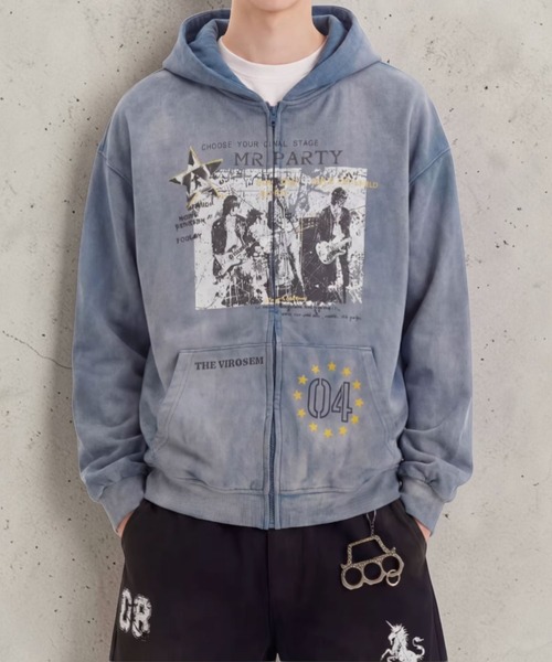 mushwear(マッシュウェア)の「ヴィンテージウォッシュ グラフィックパーカー(パーカー・メンズ・ブルー・LARGE/MEDIUM)」の6枚目の写真