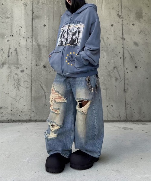 mushwear(マッシュウェア)の「ヴィンテージウォッシュ グラフィックパーカー(パーカー・メンズ・ブルー・LARGE/MEDIUM)」の12枚目の写真