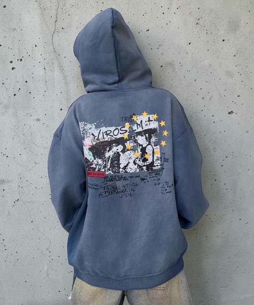 mushwear(マッシュウェア)の「ヴィンテージウォッシュ グラフィックパーカー(パーカー・メンズ・ブルー・LARGE/MEDIUM)」の14枚目の写真