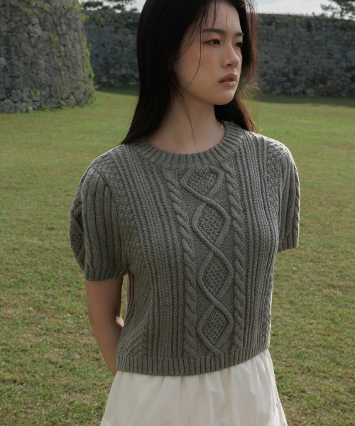 DEHEVE（デヘヴェ）の「Half Sleeve Cable Knit [Gray]（ニット/セーター・レディース・アッシュグレー・FREE）」の17枚目の写真
