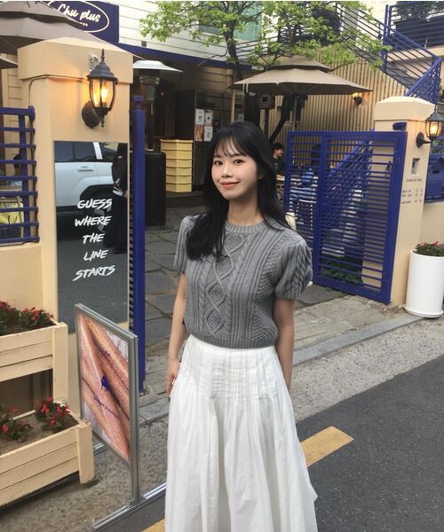 DEHEVE（デヘヴェ）の「Half Sleeve Cable Knit [Gray]（ニット/セーター・レディース・アッシュグレー・FREE）」の8枚目の写真
