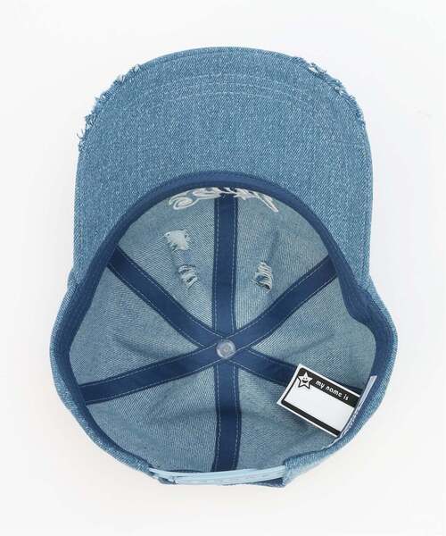 X-girl Stages（エックスガールステージス）の「ロゴ刺しゅうダメージ加工キャップ（キャップ・キッズ・ブラック/ライトブルー・S(48-52cm)/52-56cm）」の6枚目の写真