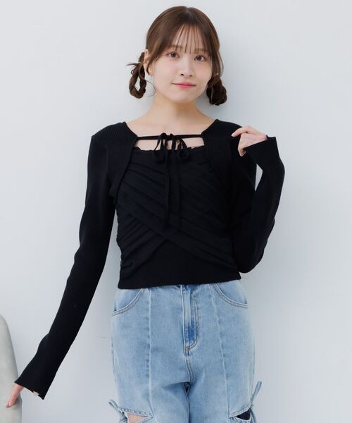 ems excite(エムズエキサイト)の「チュールドッキングNTPO(ニット/セーター・レディース・ピンク/ナチュラル/ブラック・FREE)」の22枚目の写真