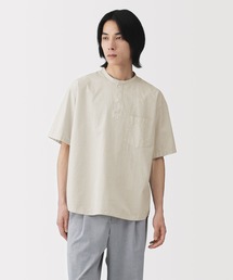 紳士　涼感ヘンリーネック半袖布帛Ｔシャツ