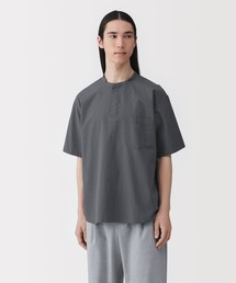 紳士 涼感ヘンリーネック半袖布帛Tシャツ