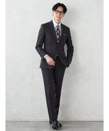 Perfect Suit FActory（パーフェクトスーツファクトリー）の「《WASH SUIT》WEB別注スーツ【べたつき解決トリコットメッシュ膝裏】チェック柄/ストライプ/小柄　ブラック/ネイビー/ブルー/グレー/ブラウン/Cグレー（スーツセット）」