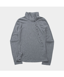 ダブルボタンインシジョンベーシックハイネックデイリースリムフィットロングスリーブTシャツ _ 3COLOR