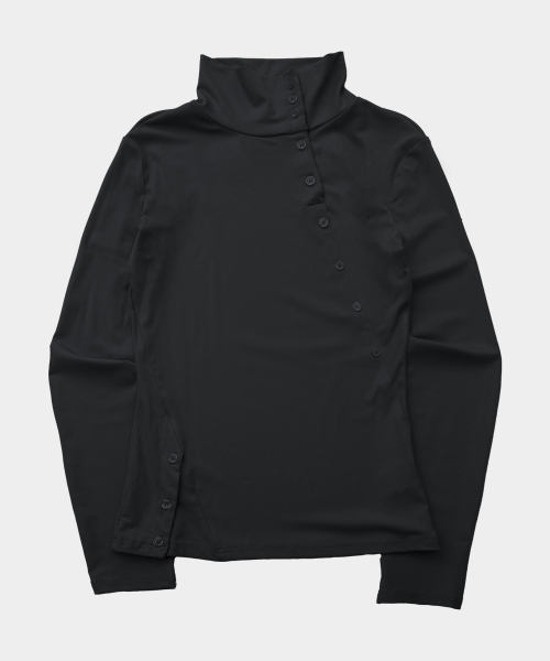 PLACE STUDIO(プレイススタジオ)の「ダブルボタンインシジョンベーシックハイネックデイリースリムフィットロングスリーブTシャツ _ 3COLOR(Tシャツ/カットソー・レディース・グレー/ブルー/ブラック・FREE)」の5枚目の写真
