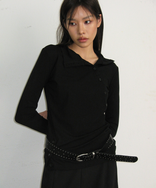 PLACE STUDIO(プレイススタジオ)の「ダブルボタンインシジョンベーシックハイネックデイリースリムフィットロングスリーブTシャツ _ 3COLOR(Tシャツ/カットソー・レディース・グレー/ブルー/ブラック・FREE)」の11枚目の写真