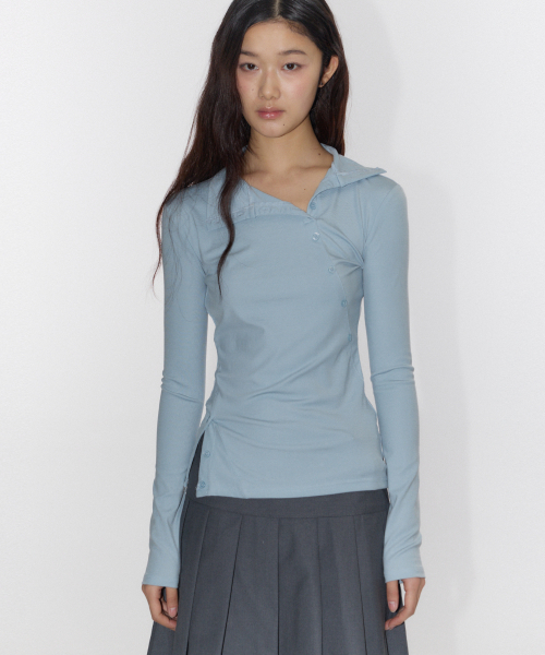 PLACE STUDIO(プレイススタジオ)の「ダブルボタンインシジョンベーシックハイネックデイリースリムフィットロングスリーブTシャツ _ 3COLOR(Tシャツ/カットソー・レディース・グレー/ブルー/ブラック・FREE)」の13枚目の写真