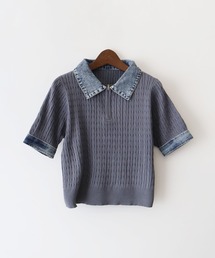 SpRay（スプレイ）の「デニム切替ケーブルハーフジップショートスリーブ（ポロシャツ）」