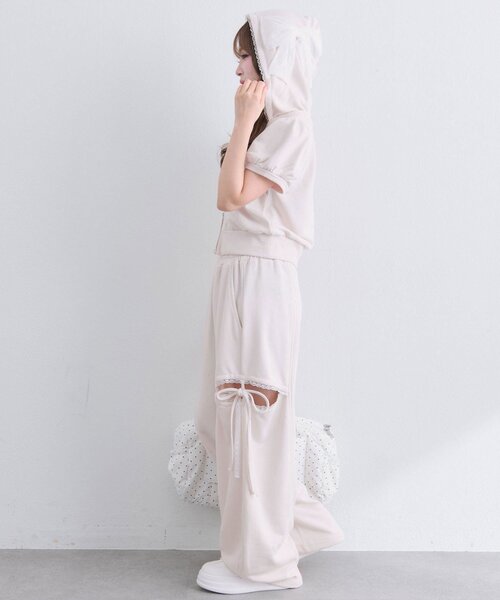 OLIVE des OLIVE(オリーブデオリーブ)の「サイドスリットバレルレッグパンツ(スウェットパンツ・レディース・ピンク/ドット/トップグレー・FREE)」の13枚目の写真