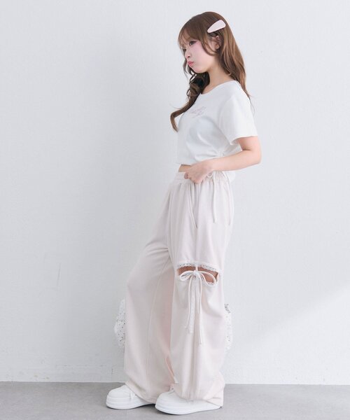 OLIVE des OLIVE(オリーブデオリーブ)の「サイドスリットバレルレッグパンツ(スウェットパンツ・レディース・ピンク/ドット/トップグレー・FREE)」の15枚目の写真