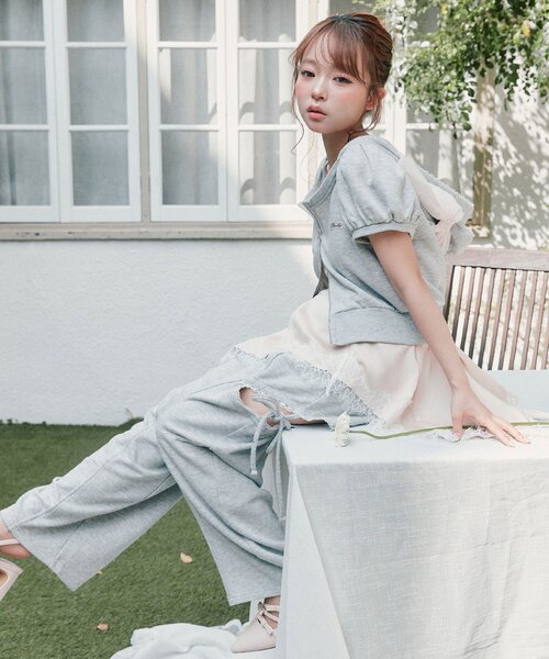 OLIVE des OLIVE(オリーブデオリーブ)の「サイドスリットバレルレッグパンツ(スウェットパンツ・レディース・ピンク/ドット/トップグレー・FREE)」の20枚目の写真