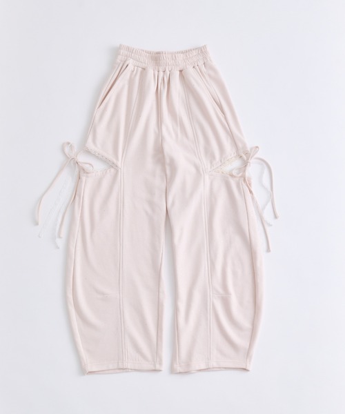 OLIVE des OLIVE(オリーブデオリーブ)の「サイドスリットバレルレッグパンツ(スウェットパンツ・レディース・ピンク/ドット・FREE)」の1枚目の写真