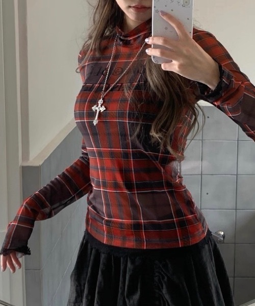 Alvia(アルビア)の「レースチェックチュールトップス(その他トップス・レディース・レッド・M)」の2枚目の写真