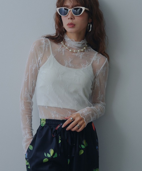 bohmal(ボマール)の「ストレッチ レース ハイネック ロンT(Tシャツ/カットソー・レディース・ホワイト/ブラック・MEDIUM)」の2枚目の写真