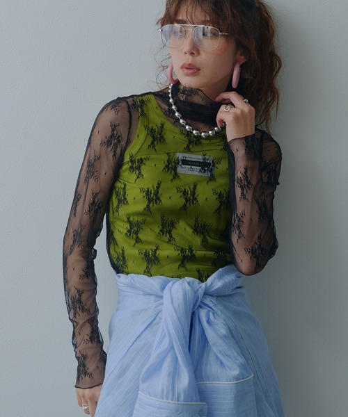 bohmal(ボマール)の「ストレッチ レース ハイネック ロンT(Tシャツ/カットソー・レディース・ホワイト/ブラック・MEDIUM)」の1枚目の写真