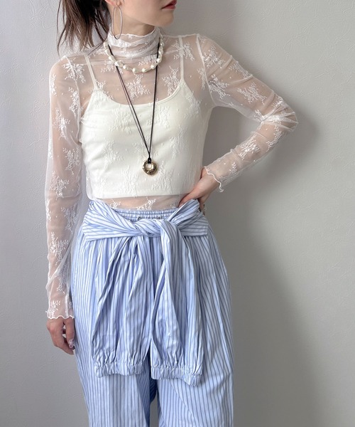 bohmal(ボマール)の「ストレッチ レース ハイネック ロンT(Tシャツ/カットソー・レディース・ホワイト/ブラック・MEDIUM)」の9枚目の写真