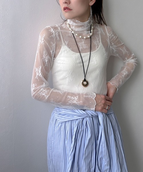 bohmal(ボマール)の「ストレッチ レース ハイネック ロンT(Tシャツ/カットソー・レディース・ホワイト/ブラック・MEDIUM)」の6枚目の写真