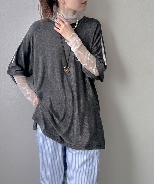bohmal(ボマール)の「ストレッチ レース ハイネック ロンT(Tシャツ/カットソー・レディース・ホワイト/ブラック・MEDIUM)」の3枚目の写真