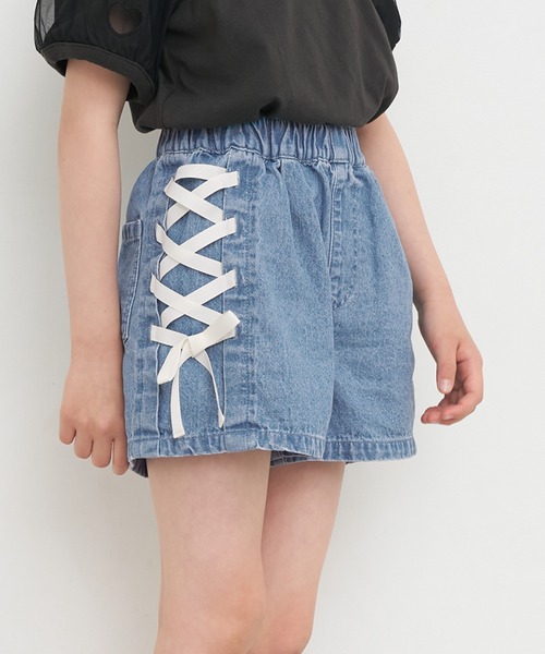 キッズ デニムレースアップショートパンツ（デニムパンツ）｜coca