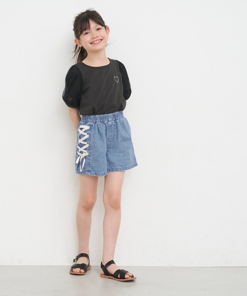キッズ デニムレースアップショートパンツ（デニムパンツ）｜coca