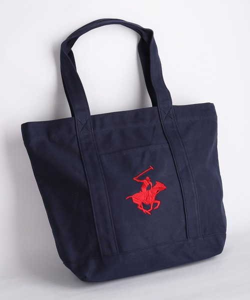 BEVERLY HILLS POLO CLUB(ビバリーヒルズポロクラブ)の「BEVERLY HILLS POLO CLUB / ビバリーヒルズポロクラブ キャンバストートバッグ 大容量 A4収納 ファスナー マチあり 刺繍ロゴ(トートバッグ・メンズ・ホワイト×ブルー/ホワイト×グリーン/ブラック/ホワイト×ネイビー/ベージュ/ネイビー・FREE)」の6枚目の写真