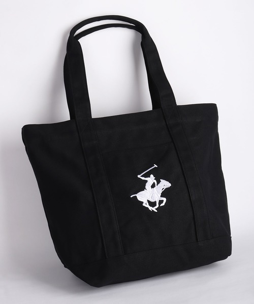 BEVERLY HILLS POLO CLUB(ビバリーヒルズポロクラブ)の「BEVERLY HILLS POLO CLUB / ビバリーヒルズポロクラブ キャンバストートバッグ 大容量 A4収納 ファスナー マチあり 刺繍ロゴ(トートバッグ・メンズ・ホワイト×ブルー/ホワイト×グリーン/ブラック/ホワイト×ネイビー/ベージュ/ネイビー・FREE)」の4枚目の写真