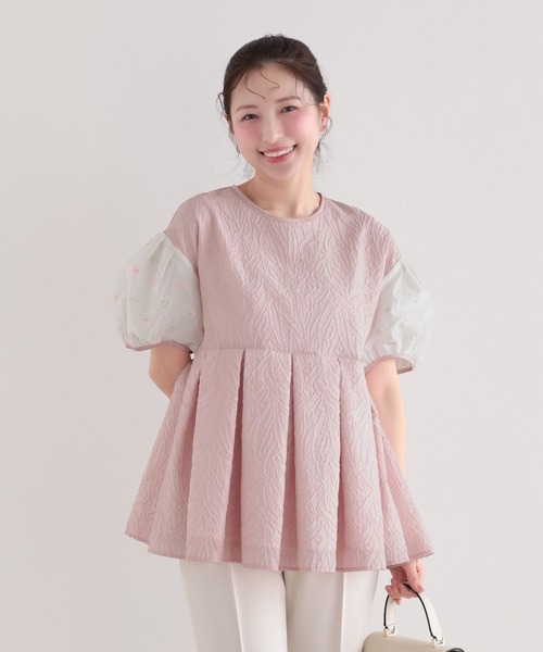 Fit more(フィットモア)の「ジャガード袖切替トップス(その他トップス・レディース・ピンク/ホワイト/クリーム・FREE)」の4枚目の写真