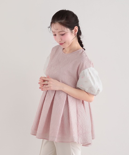 Fit more(フィットモア)の「ジャガード袖切替トップス(その他トップス・レディース・ピンク/ホワイト/クリーム・FREE)」の5枚目の写真