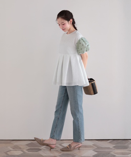 Fit more(フィットモア)の「ジャガード袖切替トップス(その他トップス・レディース・ピンク/ホワイト/クリーム・FREE)」の9枚目の写真