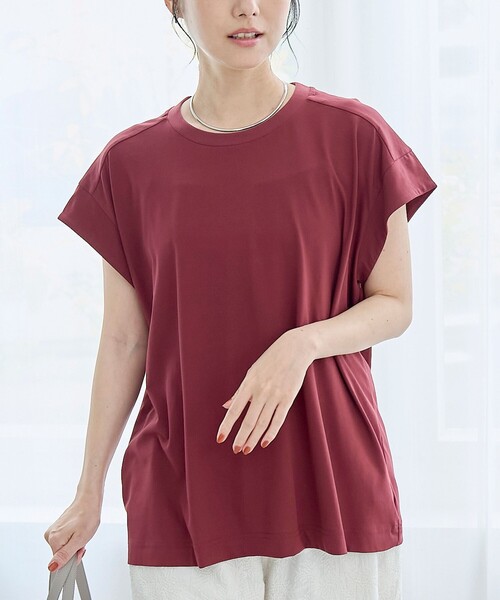 coen(コーエン)の「【Cool Hug Cotton / クールハグコットン】 フレンチスリーブTシャツ(接触冷感)(Tシャツ/カットソー・レディース・モカ/ワインレッド/ブラック/オフホワイト・M/L)」の4枚目の写真
