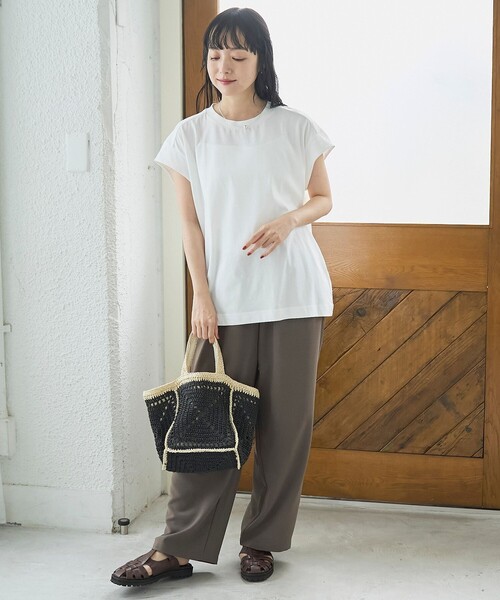 coen(コーエン)の「【Cool Hug Cotton / クールハグコットン】 フレンチスリーブTシャツ(接触冷感)(Tシャツ/カットソー・レディース・モカ/ワインレッド/ブラック/オフホワイト・M/L)」の13枚目の写真