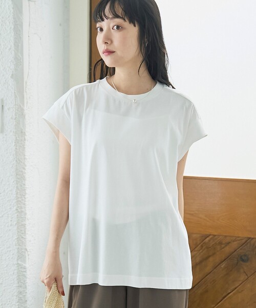 coen(コーエン)の「【Cool Hug Cotton / クールハグコットン】 フレンチスリーブTシャツ(接触冷感)(Tシャツ/カットソー・レディース・モカ/ワインレッド/ブラック/オフホワイト・M/L)」の16枚目の写真
