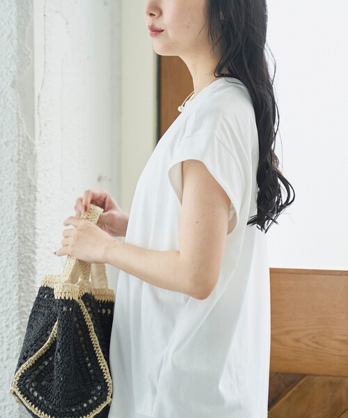 coen(コーエン)の「【Cool Hug Cotton / クールハグコットン】 フレンチスリーブTシャツ(接触冷感)(Tシャツ/カットソー・レディース・モカ/ワインレッド/ブラック/オフホワイト・M/L)」の18枚目の写真