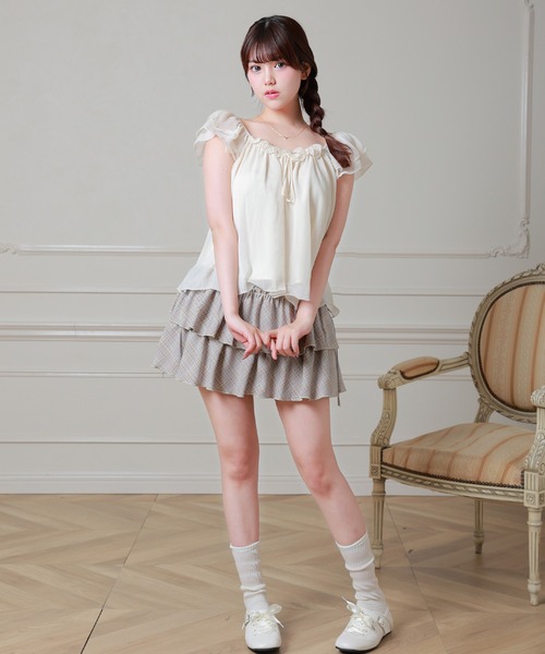 Anely（アネリー）の「楊柳 シアー フリル袖 フロント リボン ブラウス（シャツ/ブラウス・レディース・アイボリー/ミント・FREE）」の7枚目の写真