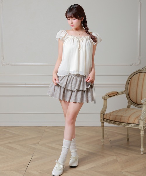 Anely（アネリー）の「楊柳 シアー フリル袖 フロント リボン ブラウス（シャツ/ブラウス・レディース・アイボリー/ミント・FREE）」の5枚目の写真