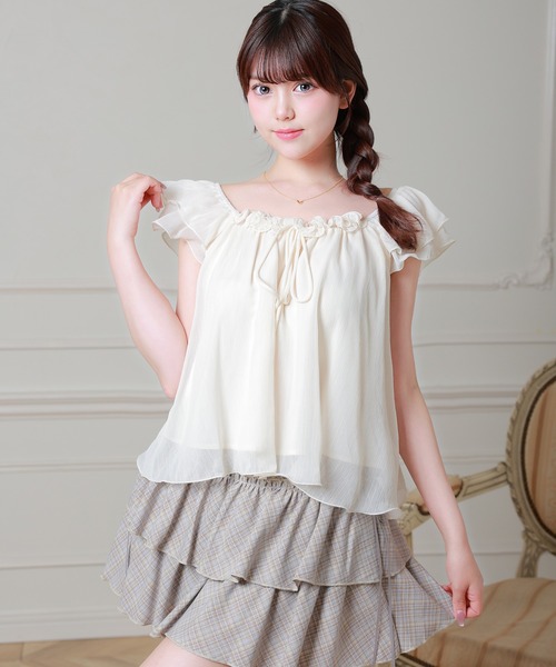 Anely（アネリー）の「楊柳 シアー フリル袖 フロント リボン ブラウス（シャツ/ブラウス・レディース・アイボリー/ミント・FREE）」の6枚目の写真