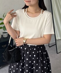 キャミレイヤード半袖リブTシャツ