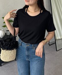 キャミレイヤード半袖リブTシャツ