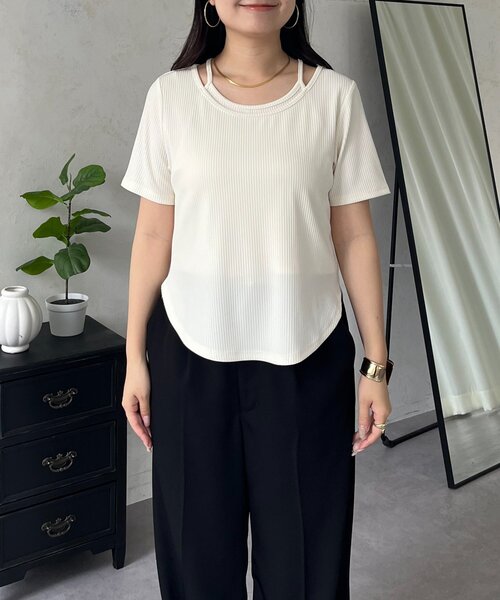 prose verse（プロズヴェール）の「キャミレイヤード半袖リブTシャツ（Tシャツ/カットソー・レディース・ブラック/アイボリー/ブラウン・MEDIUM/LARGE）」の14枚目の写真