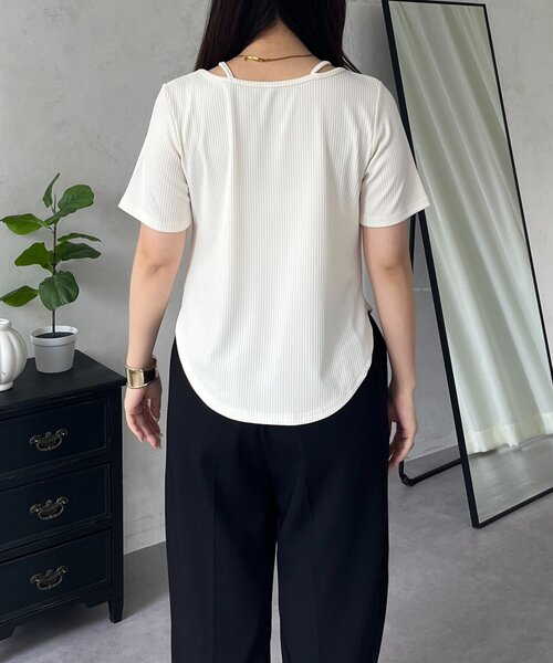 prose verse（プロズヴェール）の「キャミレイヤード半袖リブTシャツ（Tシャツ/カットソー・レディース・ブラック/アイボリー/ブラウン・MEDIUM/LARGE）」の12枚目の写真