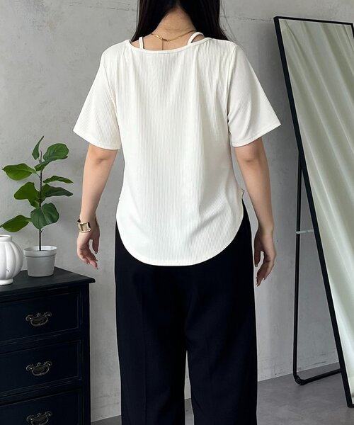 prose verse（プロズヴェール）の「キャミレイヤード半袖リブTシャツ（Tシャツ/カットソー・レディース・ブラック/アイボリー/ブラウン・MEDIUM/LARGE）」の9枚目の写真