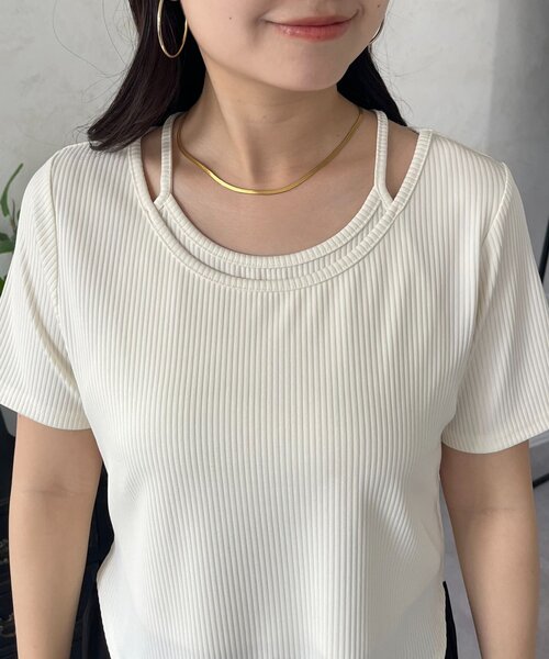 prose verse（プロズヴェール）の「キャミレイヤード半袖リブTシャツ（Tシャツ/カットソー・レディース・ブラック/アイボリー/ブラウン・MEDIUM/LARGE）」の8枚目の写真