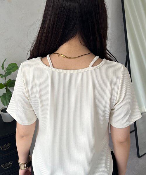 prose verse（プロズヴェール）の「キャミレイヤード半袖リブTシャツ（Tシャツ/カットソー・レディース・ブラック/アイボリー/ブラウン・MEDIUM/LARGE）」の7枚目の写真