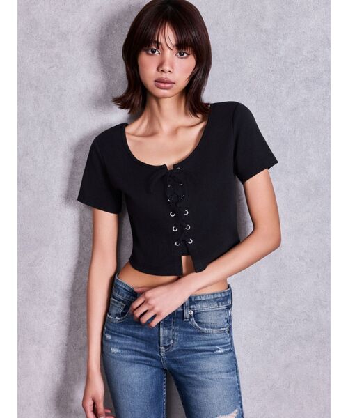 GYDA(ジェイダ)の「BUNNY 2WAYレースアップショートTシャツ(Tシャツ/カットソー・レディース・グレー/ブラック/オフホワイト・FREE)」の10枚目の写真