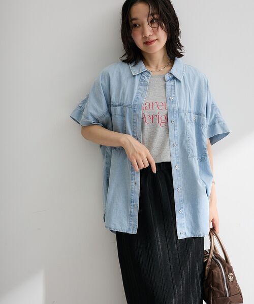 Green Parks(グリーンパークス)の「シアーデニム2WAYビックドルマンシャツ(シャツ/ブラウス・レディース・インディゴブルー/ブラック/ライトインディゴブルー・FREE)」の15枚目の写真