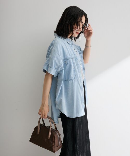 Green Parks(グリーンパークス)の「シアーデニム2WAYビックドルマンシャツ(シャツ/ブラウス・レディース・インディゴブルー/ブラック/ライトインディゴブルー・FREE)」の16枚目の写真